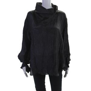 Deveaux Women's Mock Neck Long Sleeves Curve Hem Blouse Black Size 4